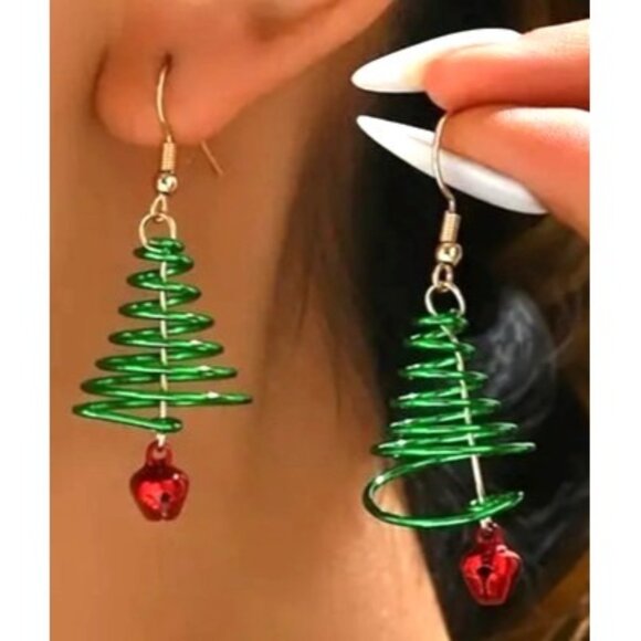 Christmas Tree Earrings Jingle Bells New Dangle Hooks Festive Holiday Pa… - Picture 4 of 12